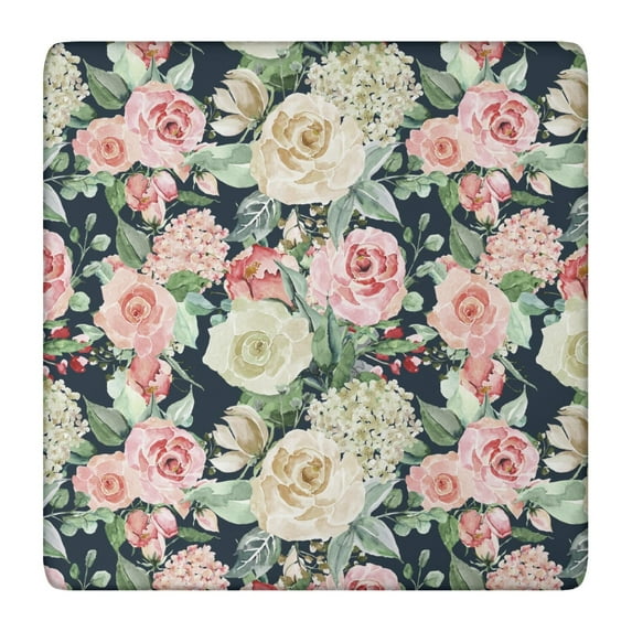 Square Tablecloth with Elastic Edges 36 * 36 Inch Pioneer Waterproof Pink and White Gouache Floral Pattern Table Cover Washable Indoor and Outdoor for Party Kitchen Dinner Banquet Patio Picnic