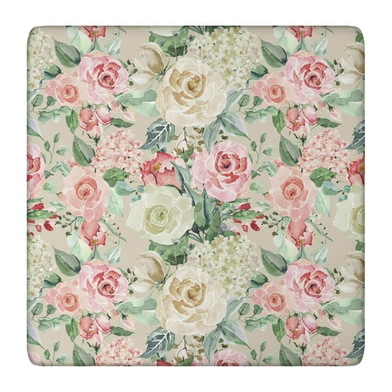 Square Tablecloth with Elastic Edges 36 * 36 Inch Pioneer Waterproof Pink and White Gouache Floral Pattern Table Cover Washable Indoor and Outdoor for Party Kitchen Dinner Banquet Patio Picnic