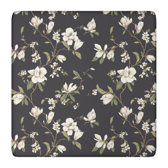 Square Tablecloth with Elastic Edges 36 * 36 Inch Pioneer Waterproof White Flower Table Cover Washable Indoor and Outdoor for Party Kitchen Dinner Banquet Patio Picnic