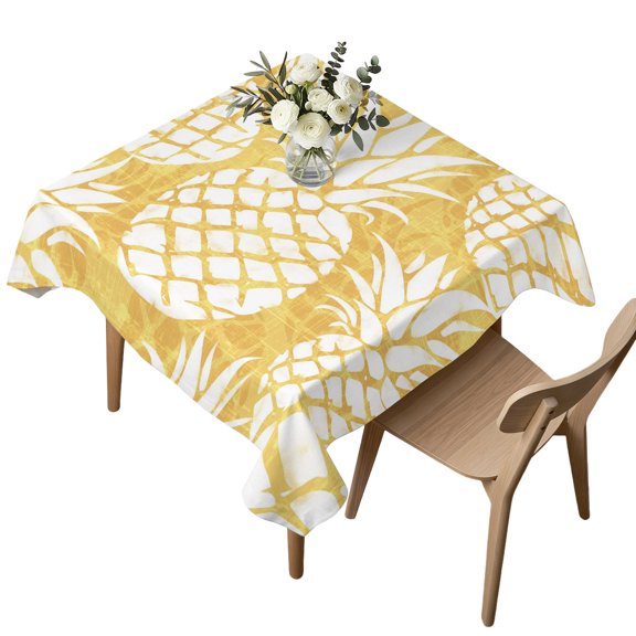 Square Tablecloth, Farm Pineapple Fruit Seamless Waterproof Table Cloth 54x54 in Yellow Watercolor Washable Spillproof Table Cover for Kitchen Dining Party Decor Outdoor Camping