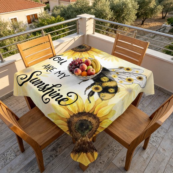 Square Tablecloth,Farmhouse Bee Yellow Sunflower Waterproof Oil-Proof Table Cloth Kitchen Dining Tables Cover for Indoor Outdoor Wedding Holiday Party Decor,Abstract Blossom Floral