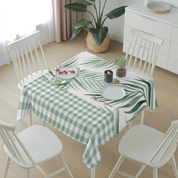 Square Tablecloth,Farmhouse Forest Green Palm Leaves Waterproof Oil-Proof Table Cloth Kitchen Dining Tables Cover for Indoor Outdoor Wedding Holiday Party Decor,Rustic Gingham Check