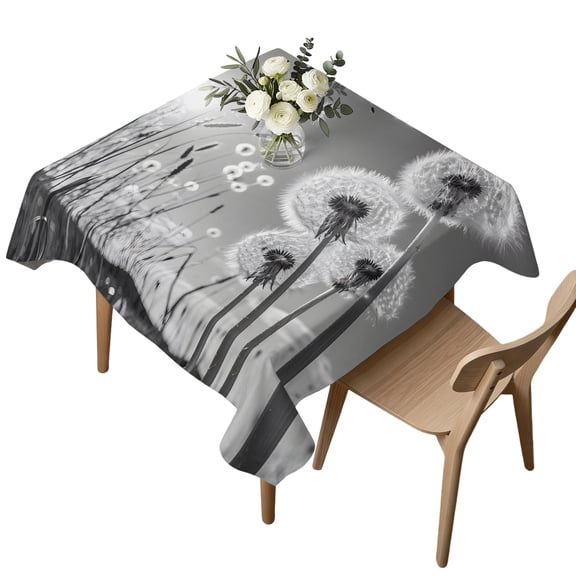 Square Tablecloth, Farmhouse Grey Field Dandelion Rural Plant Waterproof Table Cloth 54x54 in Idyllic Botanical Washable Spillproof Table Cover for Kitchen Dining Party Decor Outdoor Camping