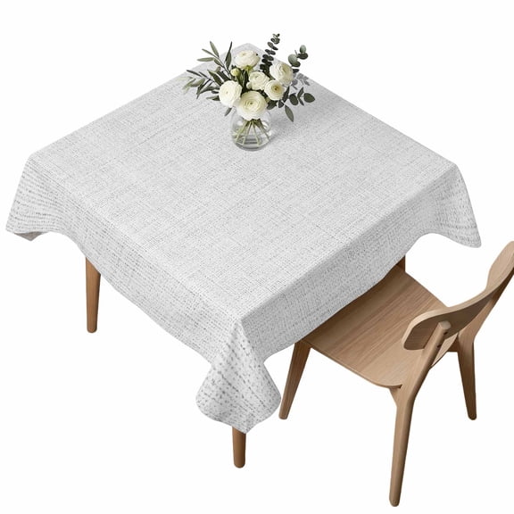 Square Tablecloth, Farmhouse Light Gray Flax Waterproof Table Cloth 54x54 in Retro Linen Burlap Texture Washable Spillproof Table Cover for Kitchen Dining Party Decor Outdoor Camping