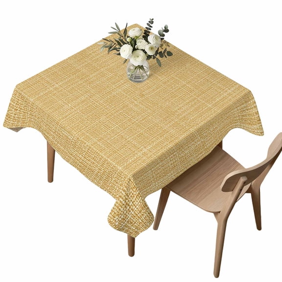 Square Tablecloth, Farmhouse Yellow Linen Flax Waterproof Table Cloth 54x54 in Minimalist Burlap Texture Washable Spillproof Table Cover for Kitchen Dining Party Decor Outdoor Camping