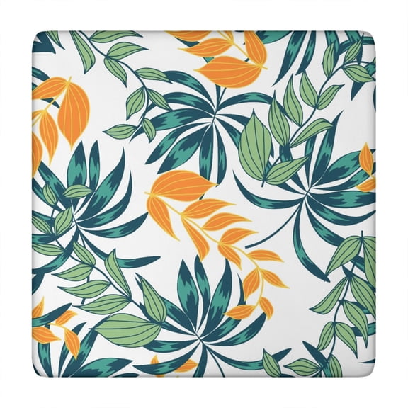 Square Tablecloth Fitted Elastic Table Cover with Hawaiian Floral and Leafy Botanical Prints, Waterproof, Scratch-Resistant Vinyl with Backing, Perfect for Beach Vacations