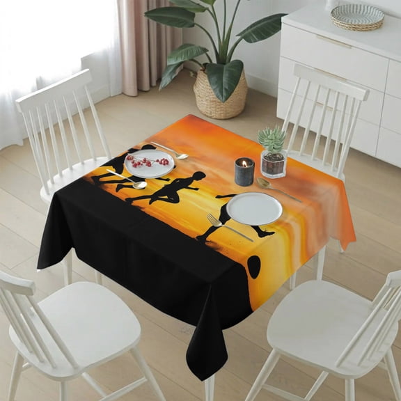 Square Tablecloth,Football Sports Competition Waterproof Oil-Proof Table Cloth Kitchen Dining Tables Cover for Indoor Outdoor Wedding Holiday Party Decor,Sunset Background