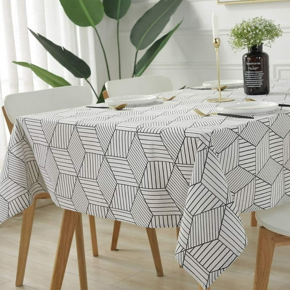 Square Tablecloth Geometric Style Cotton Linen Table Cloth Dust-Proof Table Cover for Kitchen Dinning Tabletop Decoration