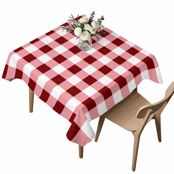 Square Tablecloth, Gradient Red White Plaid Lattice Waterproof Table Cloth 60x60 in Modern Abstract Art Washable Spillproof Table Cover for Kitchen Dining Party Decor Outdoor Camping