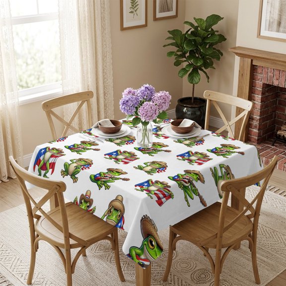Square Tablecloth,Green Frog Puerto Rico Flags Waterproof Oil-Proof Table Cloth Kitchen Dining Tables Cover for Indoor Outdoor Wedding Holiday Party Decor,Funny Animal Pattern Guitar