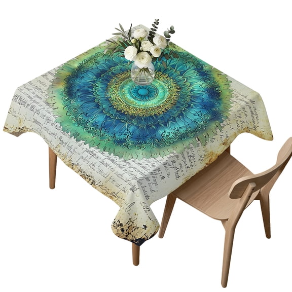 Square Tablecloth, Green Seagrass Circle Waterproof Table Cloth 54x54 in Retro Paper Background Washable Spillproof Table Cover for Kitchen Dining Party Decor Outdoor Camping