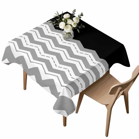 Square Tablecloth, Grey Black Wavy Waterproof Table Cloth 54x54 in Simple Geometric Art Washable Spillproof Table Cover for Kitchen Dining Party Decor Outdoor Camping
