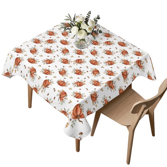 Square Tablecloth, Happy Thanksgiving Pumpkins Seamless Waterproof Table Cloth 60x60 in Autumn Leaves Washable Spillproof Table Cover for Kitchen Dining Party Decor Outdoor Camping