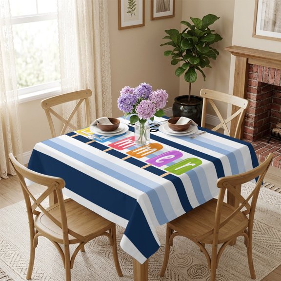 Square Tablecloth,Hello Summer Blue White Stripe Waterproof Oil-Proof Table Cloth Kitchen Dining Tables Cover for Indoor Outdoor Wedding Holiday Party Decor,Colorful Popsicles