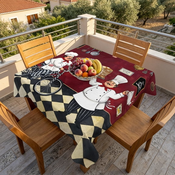 Square Tablecloth,Kitchen Italian Chef Waterproof Oil-Proof Table Cloth Kitchen Dining Tables Cover for Indoor Outdoor Wedding Holiday Party Decor,Farmhouse Pizza Black White Check