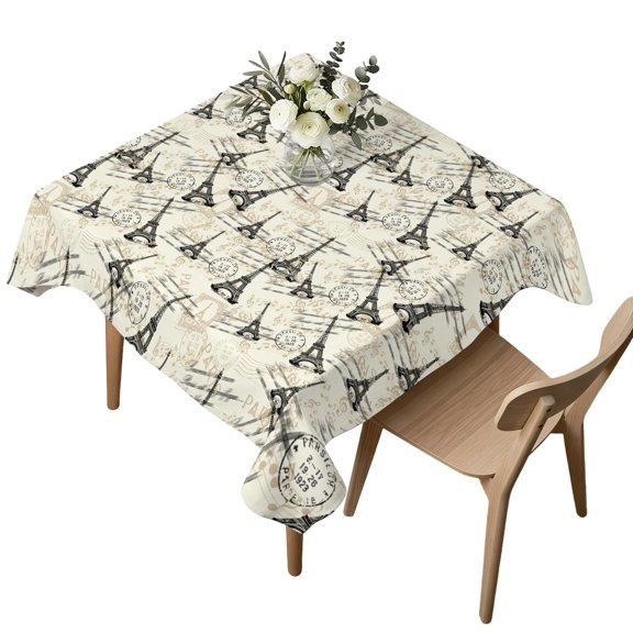 Square Tablecloth, Landmark Towers Sketches Waterproof Table Cloth 54x54 in Retro Beige Background Washable Spillproof Table Cover for Kitchen Dining Party Decor Outdoor Camping