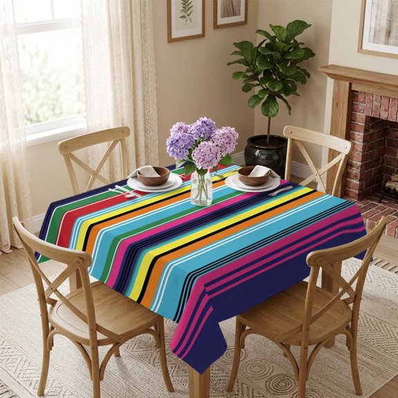 Square Tablecloth,Mexican Colorful Stripes Line Waterproof Oil-Proof Table Cloth Kitchen Dining Tables Cover for Indoor Outdoor Wedding Holiday Party Decor,Abstract Modern Geometric Art