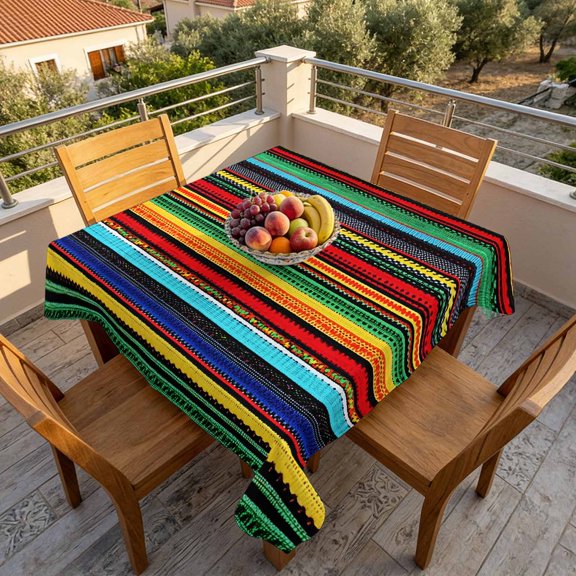 Square Tablecloth,Mexican Stripe Colorful Waterproof Oil-Proof Table Cloth Kitchen Dining Tables Cover for Indoor Outdoor Wedding Holiday Party Decor,Yellow Red Lines