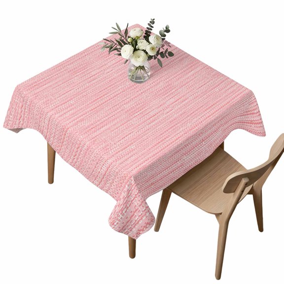 Square Tablecloth, Minimalist Light Pink Waterproof Table Cloth 60x60 in Crosshatch Linen Textured Washable Spillproof Table Cover for Kitchen Dining Party Decor Outdoor Camping