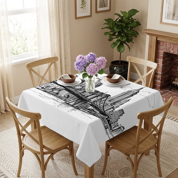 Square Tablecloth,Modern Bridge Building Sketch Waterproof Oil-Proof Table Cloth Kitchen Dining Tables Cover for Indoor Outdoor Wedding Holiday Party Decor,Monochrome Architecture Art