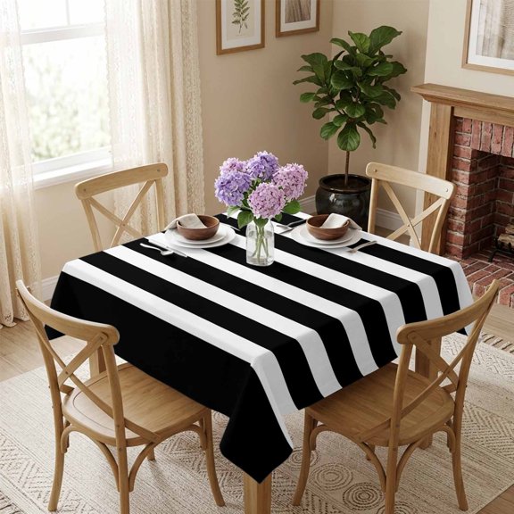 Square Tablecloth,Modern Stripes Lines Waterproof Oil-Proof Table Cloth Kitchen Dining Tables Cover for Indoor Outdoor Wedding Holiday Party Decor,Classic Black and White