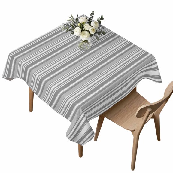 Square Tablecloth, Neutral Textured Striped Waterproof Table Cloth 54x54 in Light Grey Thin Stripe Pattern Washable Spillproof Table Cover for Kitchen Dining Party Decor Outdoor Camping