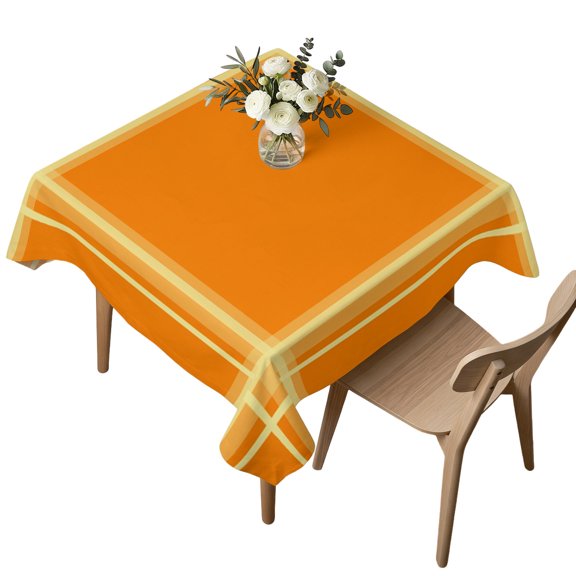 Square Tablecloth, Orange and White Plaid Waterproof Table Cloth 54x54 in Traditional Lattice Pattern Washable Spillproof Table Cover for Kitchen Dining Party Decor Outdoor Camping