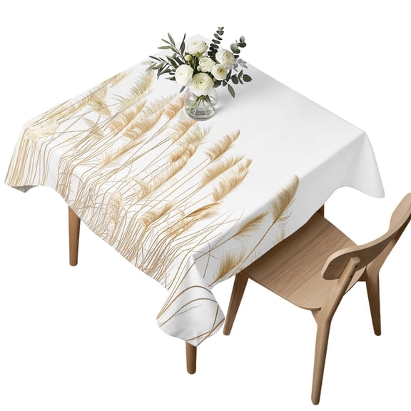Square Tablecloth, Pastoral Reed Pampas Grass Plant Waterproof Table Cloth 60x60 in Autumn Botanical on White Washable Spillproof Table Cover for Kitchen Dining Party Decor Outdoor Camping