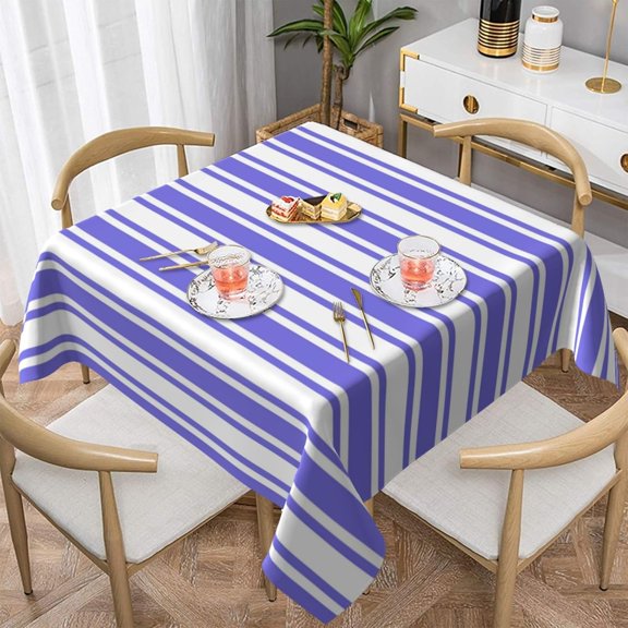 Square Tablecloth Periwinkle Blue and White Candy Stripes Table Cover Washable Table Cloths for Kitchen Dinning Party Tabletop Modern Decoration 60 x 60inch