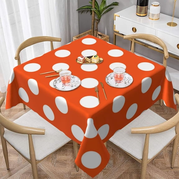 Square Tablecloth Polka Dots on Orange Table Cover Washable Table Cloths for Kitchen Dinning Party Tabletop Modern Decoration 52 x 52inch