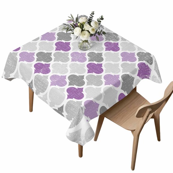 Square Tablecloth, Purple Grey Morocco Lattice Waterproof Table Cloth 60x60 in Geometric Plaid Washable Spillproof Table Cover for Kitchen Dining Party Decor Outdoor Camping