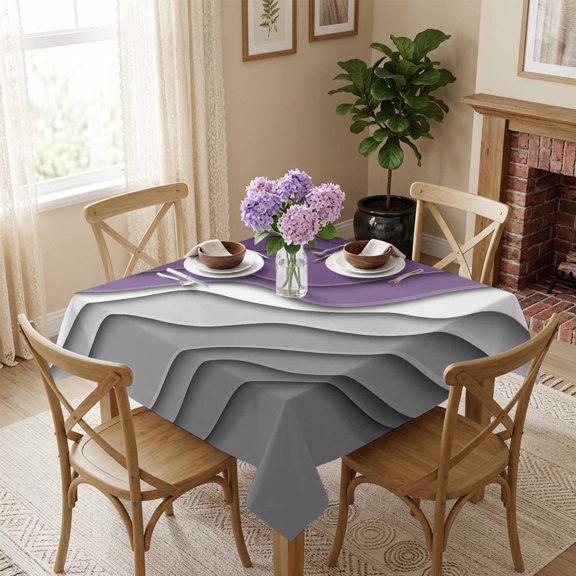 Square Tablecloth,Purple Grey White Wave Stripes Waterproof Oil-Proof Table Cloth Kitchen Dining Tables Cover for Indoor Outdoor Wedding Holiday Party Decor,Abstract Geometric Lines