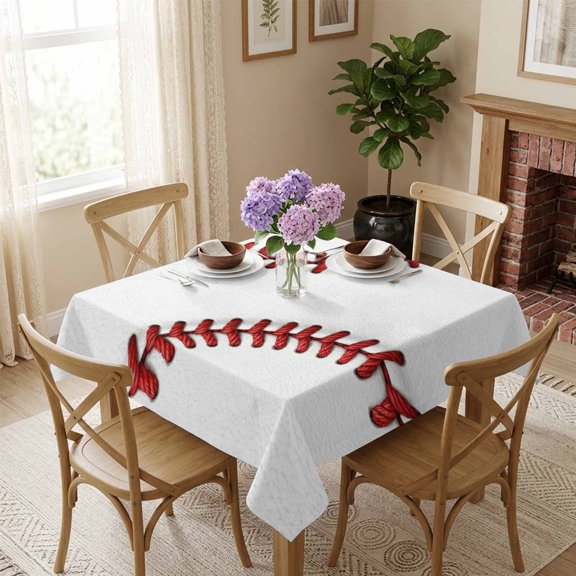 Square Tablecloth,Red White Baseball Stitching Texture Waterproof Oil-Proof Table Cloth Kitchen Dining Tables Cover for Indoor Outdoor Wedding Holiday Party Decor,Sport Theme