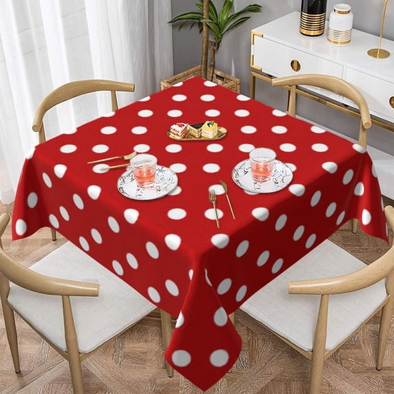 Square Tablecloth Red and White Dots Table Cover Washable Table Cloths for Kitchen Dinning Party Tabletop Modern Decoration 60 x 60inch