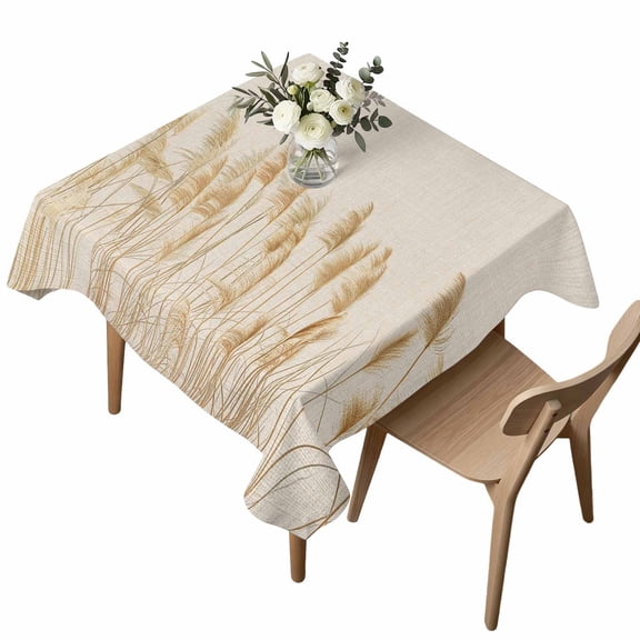 Square Tablecloth, Retro Fall Reed Plant on Linen Flax Waterproof Table Cloth 54x54 in Minimalist Bulrush Sketch Art Washable Spillproof Table Cover for Kitchen Dining Party Decor Outdoor Camping