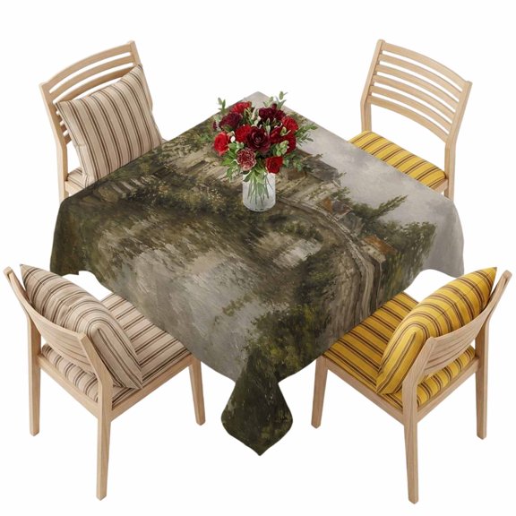 Square Tablecloth,Retro Farmhouse Stone Bridge Waterproof Oil-Proof Table Cloth Kitchen Dining Tables Cover for Indoor Outdoor Wedding Holiday Party Decor,Vintage Countryside