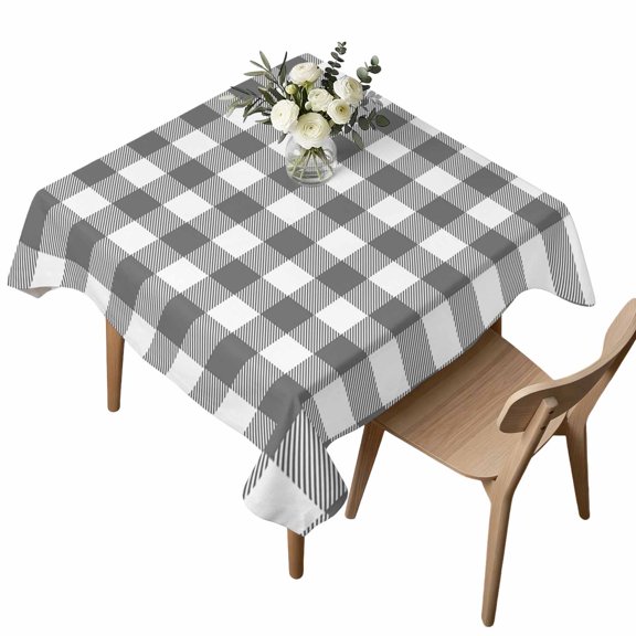 Square Tablecloth, Retro Idyllic Waterproof Table Cloth 60x60 in Grey and White Lattice Washable Spillproof Table Cover for Kitchen Dining Party Decor Outdoor Camping