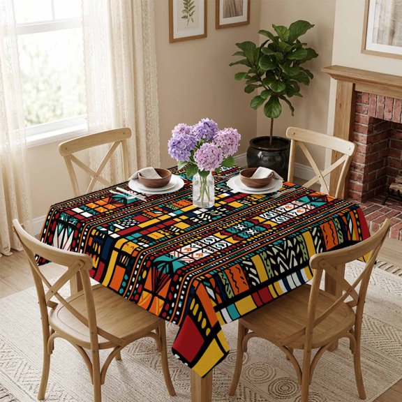 Square Tablecloth,Retro Indian Bohemian Line Waterproof Oil-Proof Table Cloth Kitchen Dining Tables Cover for Indoor Outdoor Wedding Holiday Party Decor,Abstract Boho Geometric Art