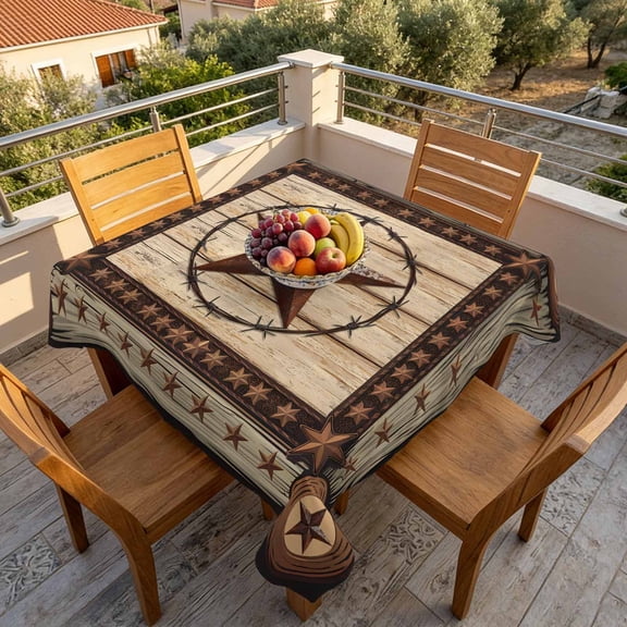 Square Tablecloth,Retro Rustic Texas Country Star Waterproof Oil-Proof Table Cloth Kitchen Dining Tables Cover for Indoor Outdoor Wedding Holiday Party Decor,Farmhouse Vintage Wood Barn