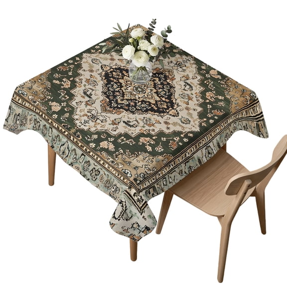 Square Tablecloth, Retro Traditional Turkish Floral Pattern Waterproof Table Cloth 60x60 in Vintage Medieval Art Washable Spillproof Table Cover for Kitchen Dining Party Decor Outdoor Camping