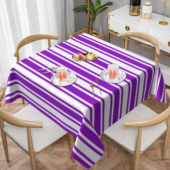 Square Tablecloth Royal Purple and White Candy Stripes Table Cover Washable Table Cloths for Kitchen Dinning Party Tabletop Modern Decoration 60 x 60inch