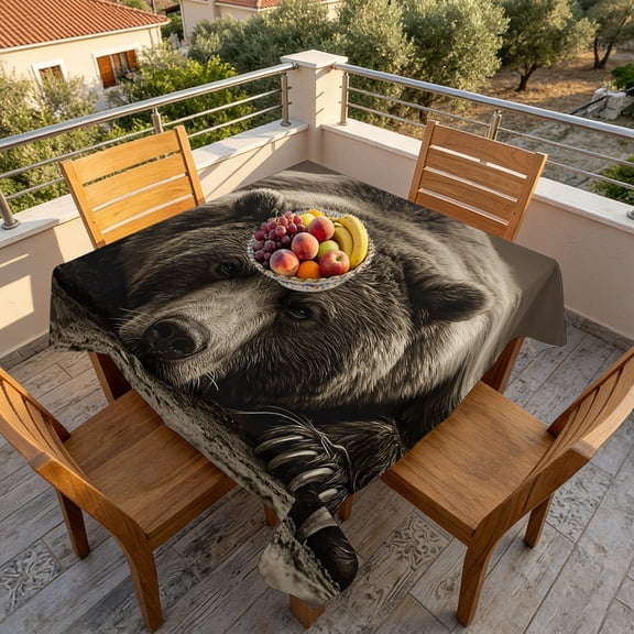 Square Tablecloth,Rustic Brown Grizzly Bear Waterproof Oil-Proof Table Cloth Kitchen Dining Tables Cover for Indoor Outdoor Wedding Holiday Party Decor,Abstract Forest Wildlife Animal