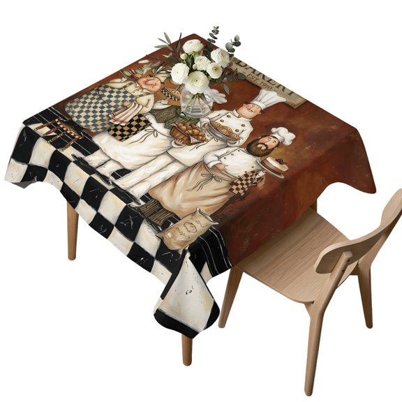 Square Tablecloth, Rustic Cartoon Bakery Chef Waterproof Table Cloth 54x54 in Farmhouse Cooking Theme Washable Spillproof Table Cover for Kitchen Dining Party Decor Outdoor Camping
