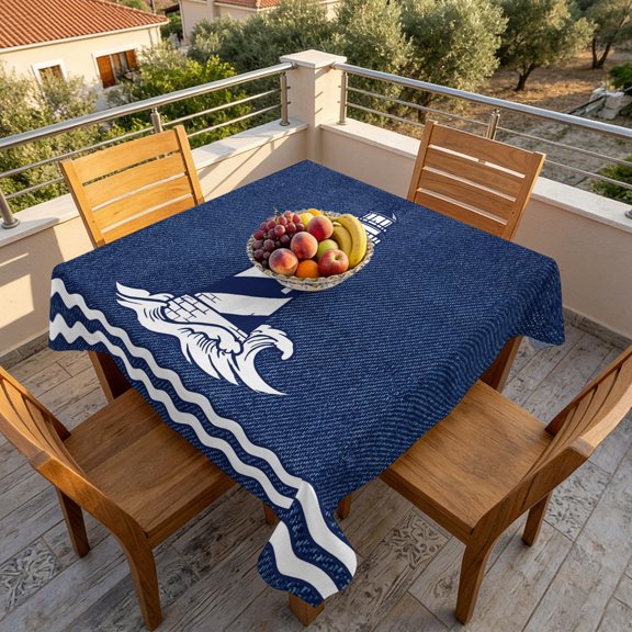 Square Tablecloth,Rustic Nautical Lighthouse Blue Waterproof Oil-Proof Table Cloth Kitchen Dining Tables Cover for Indoor Outdoor Wedding Holiday Party Decor,Classic Denim Marine Theme