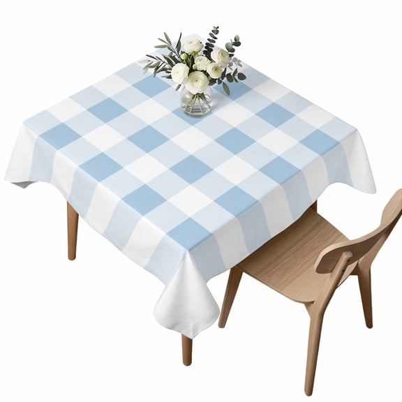 Square Tablecloth, Simple Spring Blue White Lattice Waterproof Table Cloth 54x54 in Farmhouse Simplistic Gingham Washable Spillproof Table Cover for Kitchen Dining Party Decor Outdoor Camping