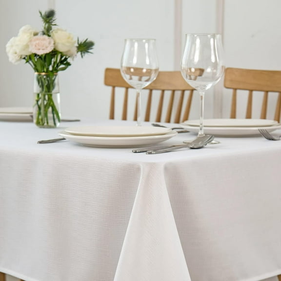 Square Tablecloth Slubby Texture Stain Resistant Waterproof Wrinkle Resistant Soft Table Cloth, Decorative Fabric Table Cover for Dining Room Dinner and Parties, 52 x 52 Inch, White
