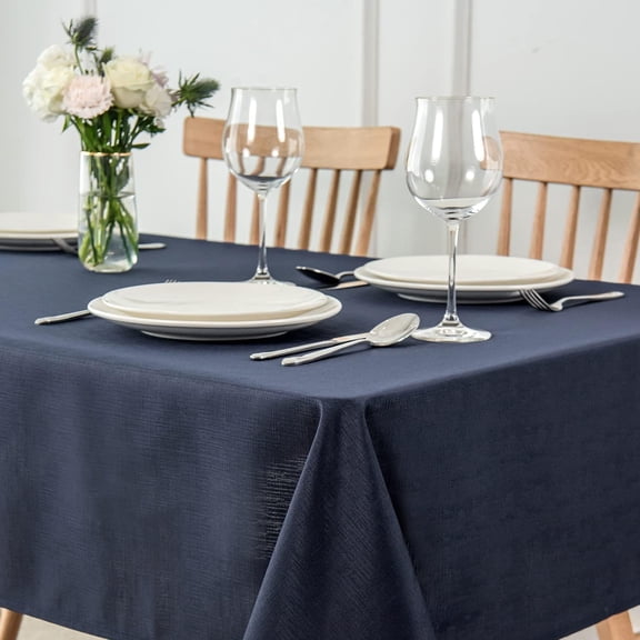 Square Tablecloth Slubby Texture Stain Resistant Waterproof Wrinkle Resistant Washable Soft Table Cloth, Decorative Fabric Table Cover for Dining Room Dinner Party, 52 x 52 Inch, Navy Blue