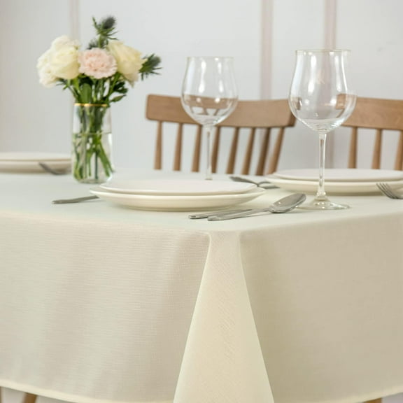 Square Tablecloth Slubby Texture Stain Resistant Waterproof Wrinkle Resistant Washable Table Cloth, Decorative Fabric Table Cover for Dining Room Dinner and Parties, 52 x 52 Inch, Ivory