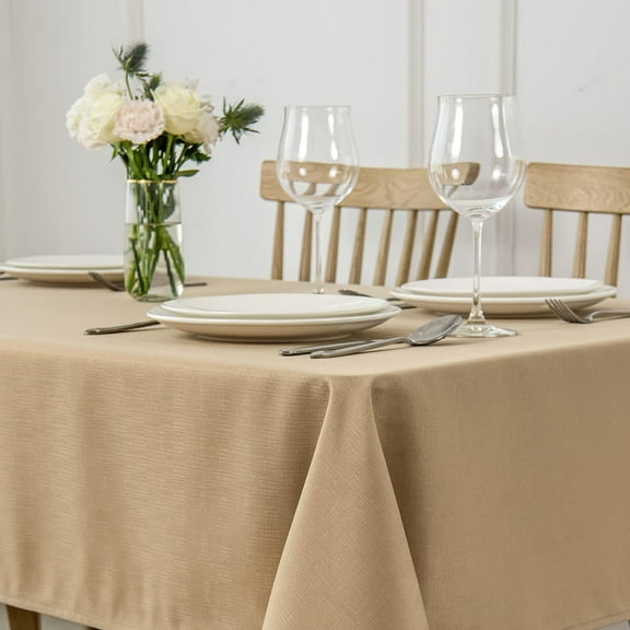 Square Tablecloth Slubby Texture Waterproof Wrinkle Resistant Washable Soft Table Cloth, Decorative Fabric Table Cover for Dining Room Dinner and Parties, 52 x 52 Inch, Beige