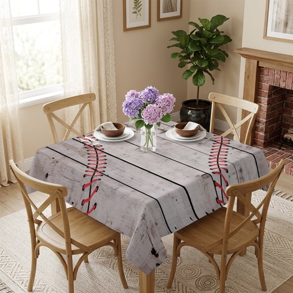 Square Tablecloth,Sports Baseball Texture Red Lines Waterproof Oil-Proof Table Cloth Kitchen Dining Tables Cover for Indoor Outdoor Wedding Holiday Party Decor,Farm Wooden Plank